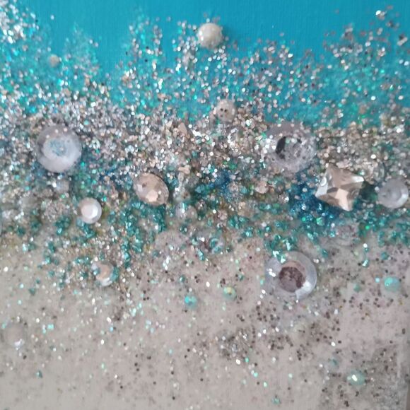 Original Glittery Abstract Blue Gem  Painting - Picture 2 of 3